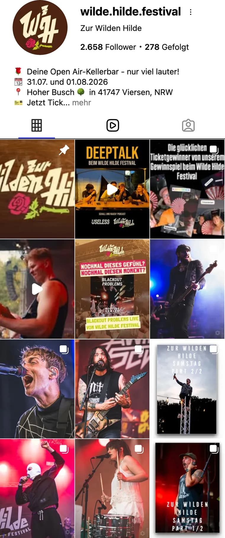 Instagram-Profil @wilde.hilde.festival: Profilbild, Biografie, Highlights und Beitragsraster