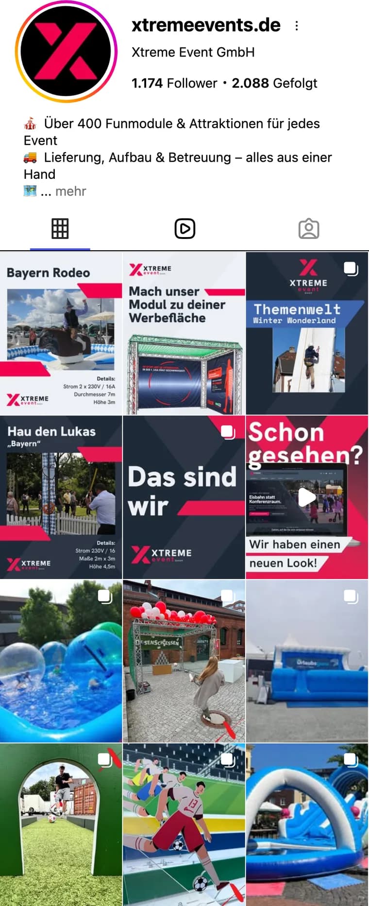 Instagram-Profil @xtremeevents.de: Profilbild, Biografie, Highlights und Beitragsraster